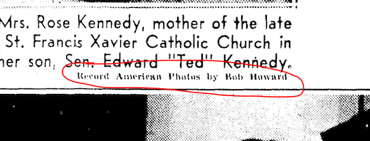 16/x But I can at least recognize the photographer — Bob Howard — whose name didn't even make it onto the hand-written metadata on the back of the print 56 years ago yesterday (unless it's the coded squiggles that look like "Hey-1"?):