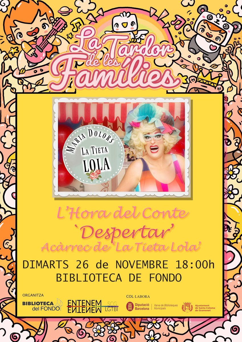 🧚‍♀️🏳️‍🌈 Continuem amb la Tardor de les Famílies. El proper dimarts 26 a les 18h Conta Contes a la <a href="/BibFondo/">Cuines del Món - Biblioteca del Fondo - SCGramenet</a> ! Per a grans i petitxs, la Tieta Lola (l’actor Jordi Pardo Bosch) ens explicarà ‘Despertar’. No podeu faltar! 📔📚#SantaColomaLGTBIQ #loveislove #4anysvisibilitzant