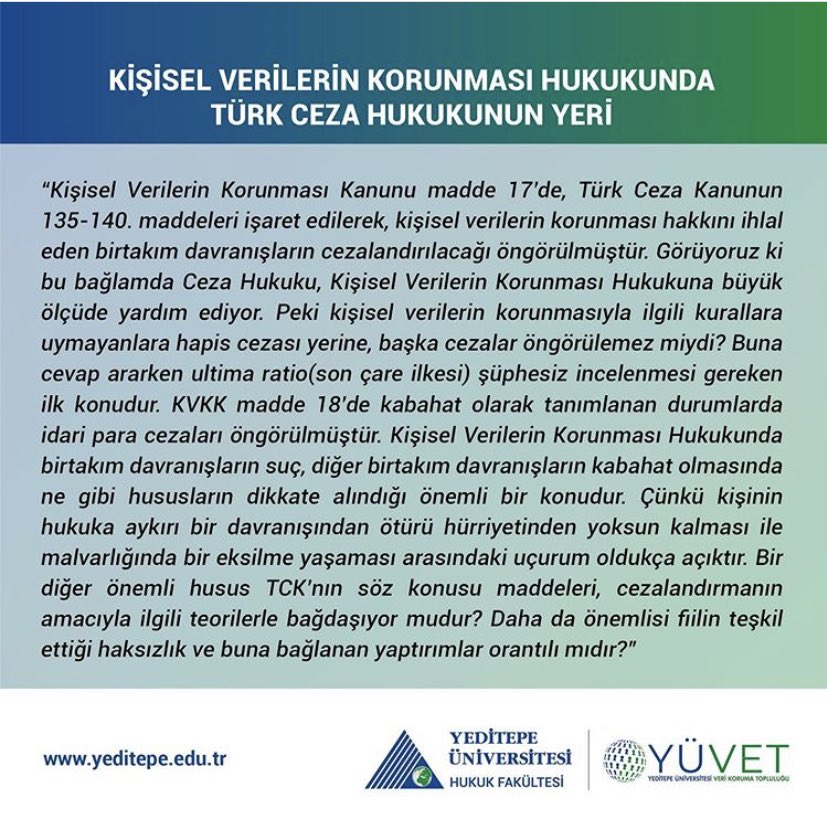 4Aralık 2019 tarihinde gerçekleşecek olan, YÜVET üyelerinin KVKK'ya dair güncel sorunlar ile ilgili tebliğlerini sunacağı öğrenci sempozyumuna davetlisiniz! Sırasıyla tebliğ sunacak üyelerimizin özetlerini sizlerle paylaşacağız! #yüvet #sempozyum