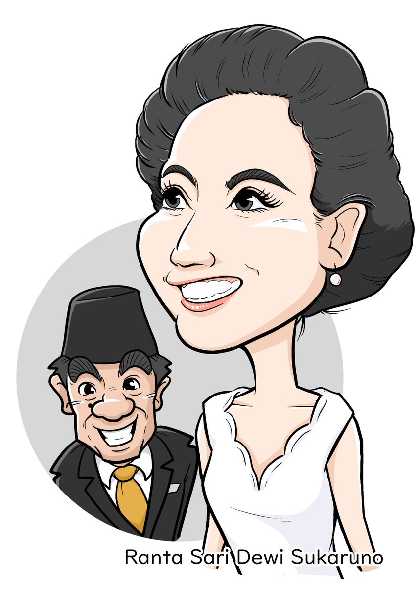 いなっち 愛知 デヴィ夫人を描いてみました タレントとしてのデヴィ夫人も大好きですが 大統領夫人としてアジアの歴史を背負ってきた数奇な人生に惹かれます インドネシア独立の父 スカルノ大統領とともに 似顔絵 イラスト カリカチュア デヴィ
