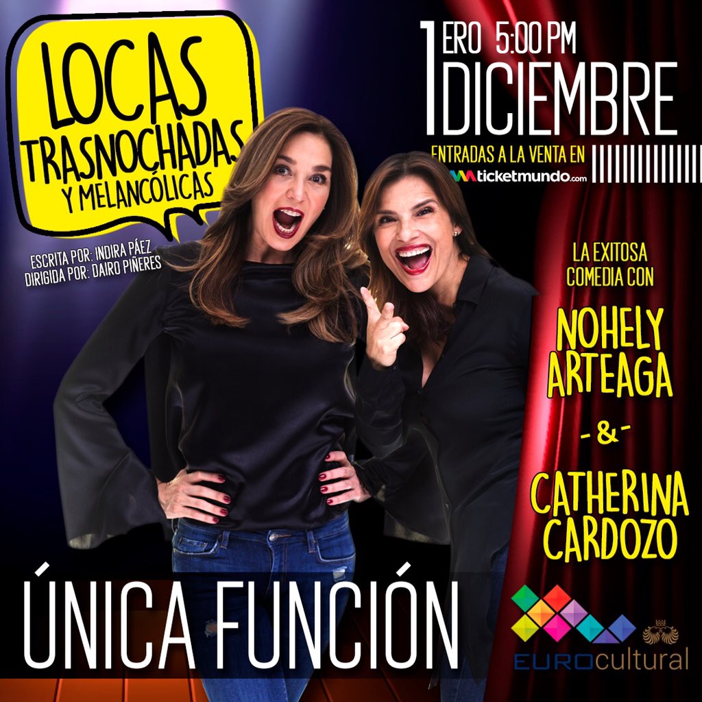 #ÚNICAFUNCIÓN El DOMINGO 1ro de DICIEMBRE les traemos esta divertida comedia que ha agotado todas las funciones desde su estreno en México, LOCAS,TRASNOCHADAS Y MELANCÓLICAS, protagonizada por  <a href="/nohelyarteaga/">Nohely Arteaga</a> y @catherinacardozo. | Entradas  en <a href="/ticketmundo_ve/">TICKETMUNDO™</a> y en el teatro.