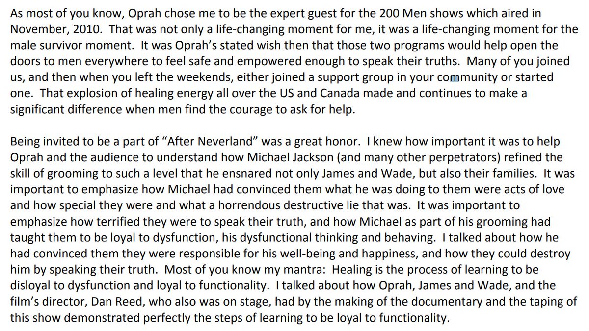 After LN, Fradkin sent a newsletter to his members where he described the "empowered" experience of being the expert for Oprah's Feb 27 taping.Fradkin notes Anthony Edwards was his alumni & how at least 10 others in attendance were from Fradkin's group. https://menhealing.org/resources/Documents/External%20Fliers/After%20Neverland%20-%20Oprah%20Taping%20-%20Fradkin%20Reflections%20-%203-03-19.pdf