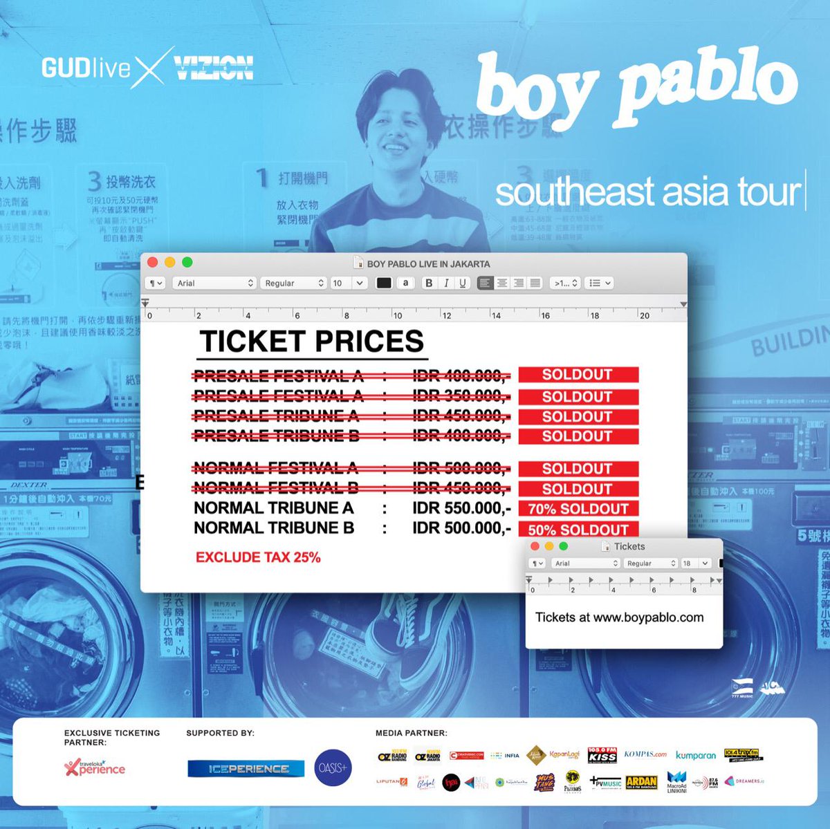 InfoPensi's tweet photo. Boy Pablo Live in Jakarta.
November 29th, 2019 at Basketball Hall GBK Senayan
Tickets are still available at @travelokaxperience go grab your tickets now!
.
Promoted by @gudlive.id x @vizionvibe
#gudlive #vizionvibe #boypablo #boypablojakarta https://t.co/4rt2MLAMoz