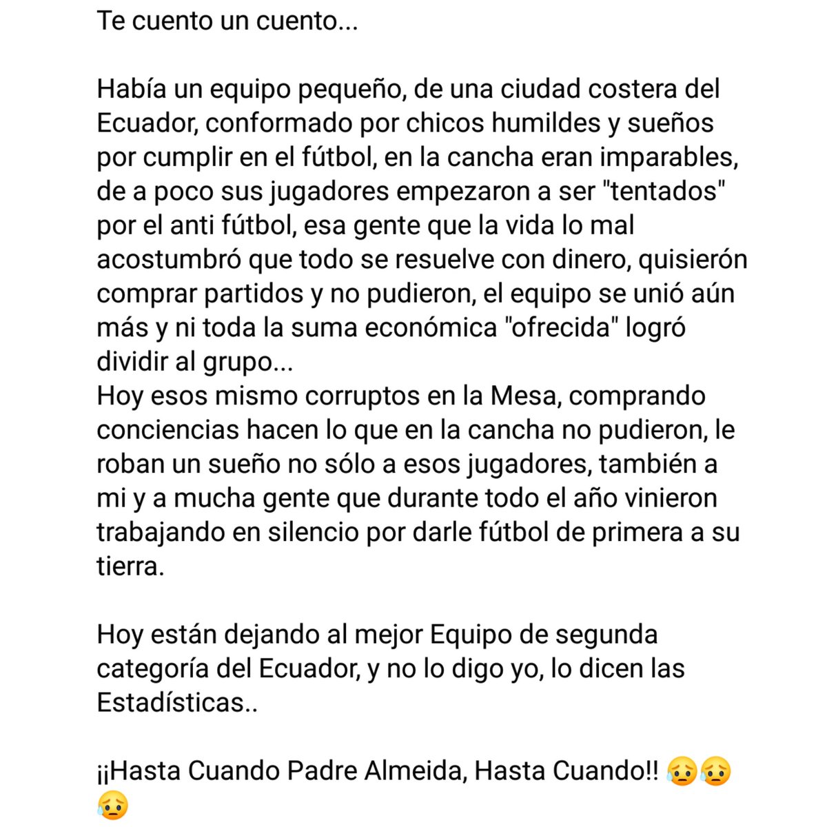 Hucarbo's tweet photo. Hoy le robaron al Pueblo, hoy marcharon la pelota, más pesa el poder que la Razón..
#BabahoyoDeLuto #NosRobaronElSueño @FEFecuador https://t.co/rxfni8l2KX