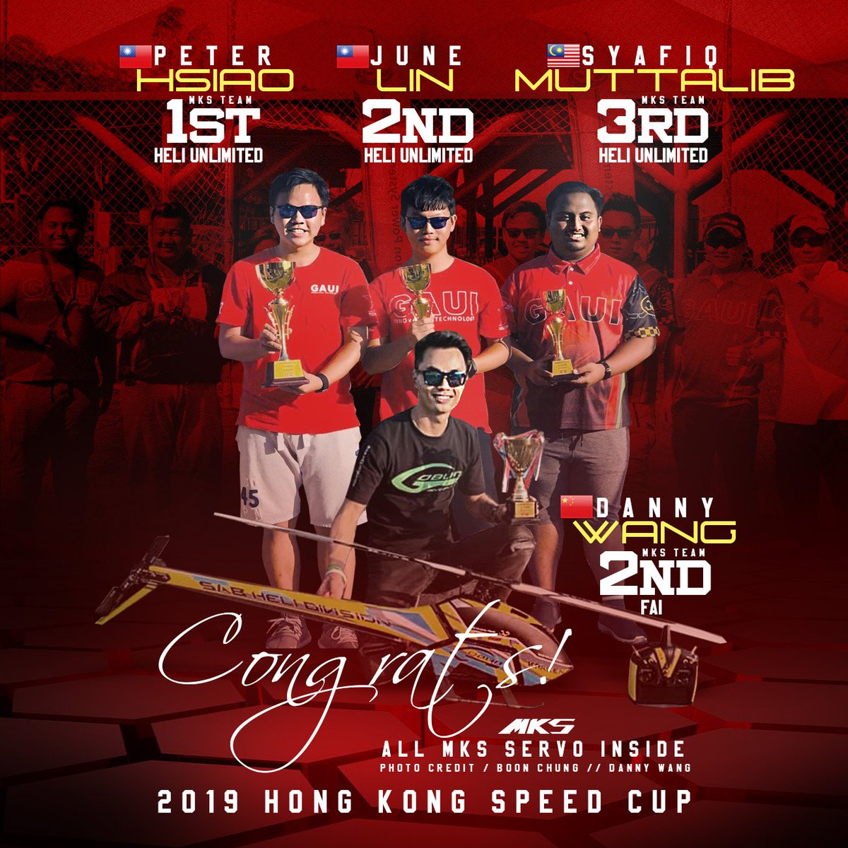 mksservos's tweet image. Congrats all pilots with MKS servos at 🏁🇭🇰2019 Hong Kong Speed Cup!🥇🥈🥈🥉
MKS Team 蕭宇哲 （Peter Hsiao）🇹🇼, Wang Danny 🇨🇳,Syafiq Muttalib 🇲🇾
🇲🇾BoonOnline.com - BoonChungEnterprise
🇹🇼Cst-Rc 千翔模型
#MKSservos #HongKongSpeedCup #ScorpionPowerSystem #BoonOnline #CSTRC