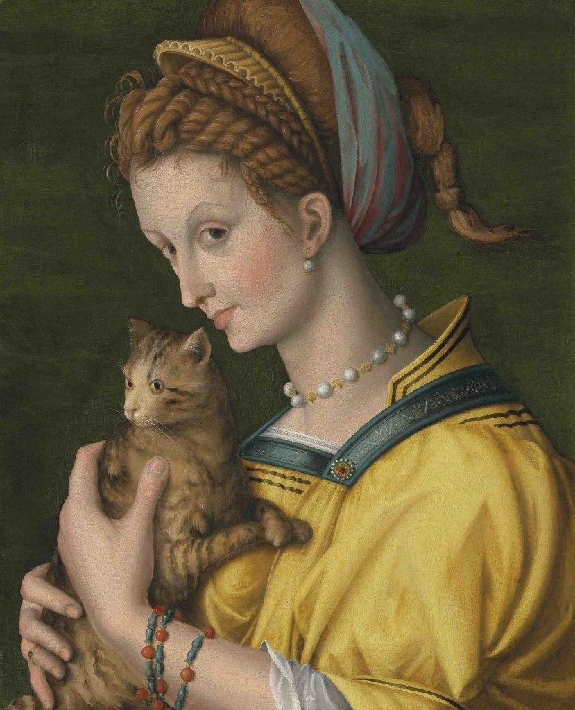 Francesco Bacchiacca, Portrait of a young lady holding a cat, ca. 1525