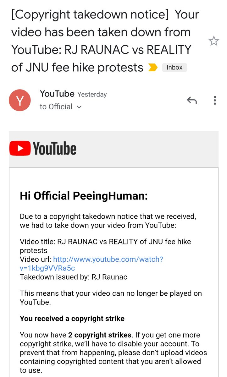 thepeeinghuman's tweet photo. Video showing truth gets struck down (from YouTube and Facebook) while the video with all the lies still exists with likes-dislikes and comments turned off. 

only available on Instagram now - https://t.co/hSGbKgZ5Mp

Sach se darr to bohot lagta hai @rjraunac ko
#getwellsoonbaua https://t.co/KtbqkPWPT3