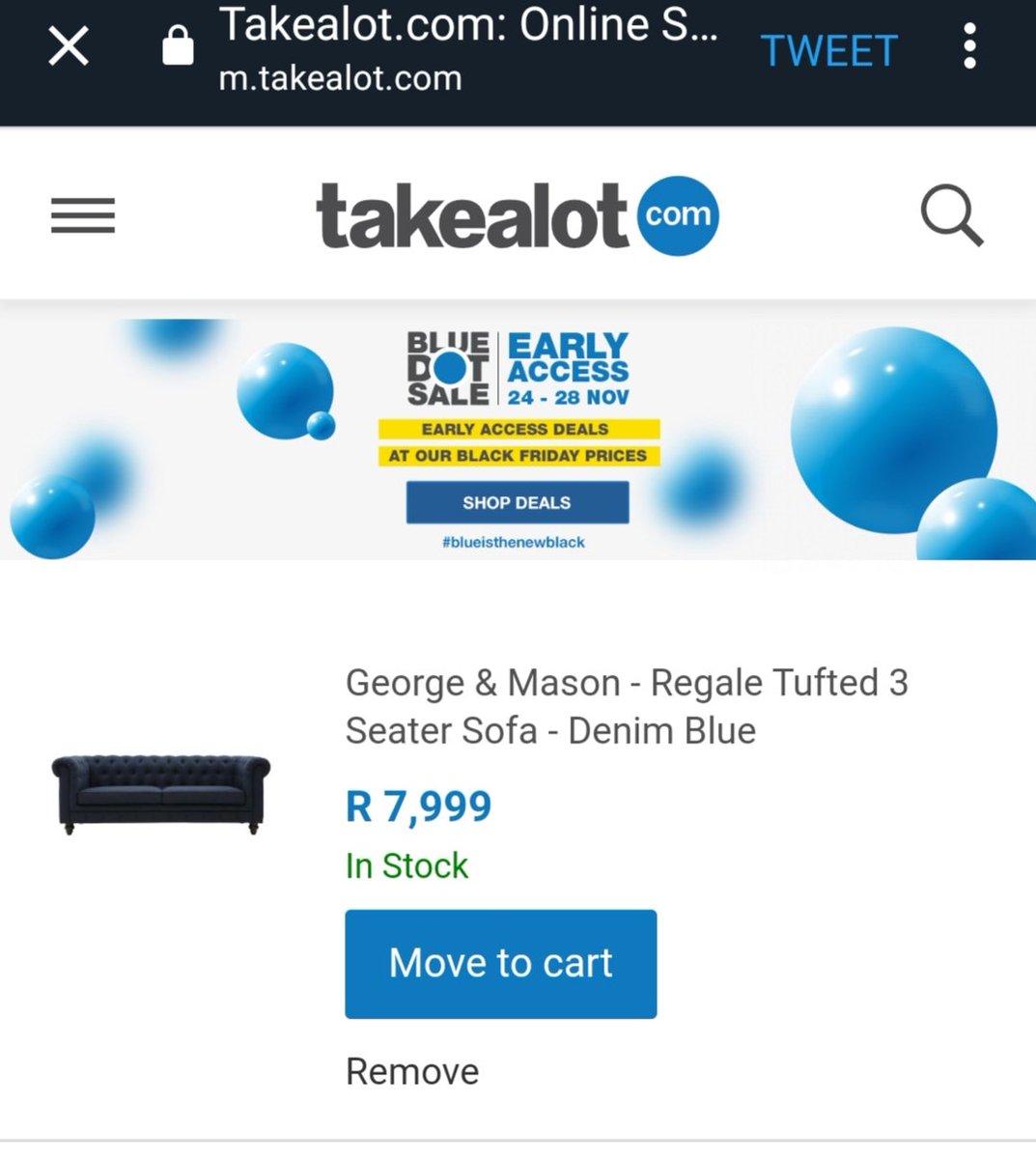 MrsBAshley's tweet photo. @TAKEALOT 💙 So ready for the #BluedotSale my @TAKEALOT cart and wishlist is packed with all the goodies I love and need 💙 https://t.co/Xn8x6lKDPs