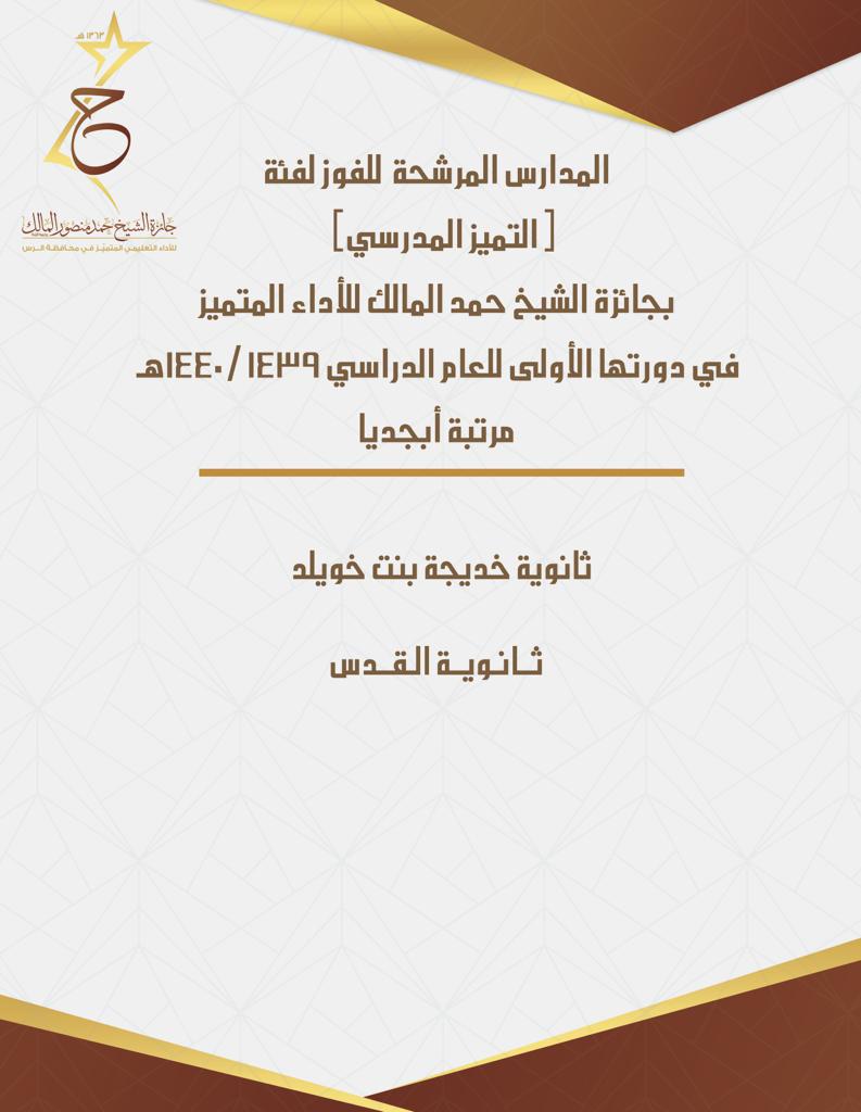 المرشحون والمرشحات للفوز في فئتي (المعلّم المتميّز والتميّز المدرسي)
ب #جائزة_الشيخ_حمد_المالك للأداء المتميّز في دورتها الأولى ب #تعليم_الرس 
للعام الدراسي ١٤٤٠/١٤٣٩
ألف ألف مبروك . . 
_ الأسماء مرتبة أبجدياً _
#تواصل_الرس