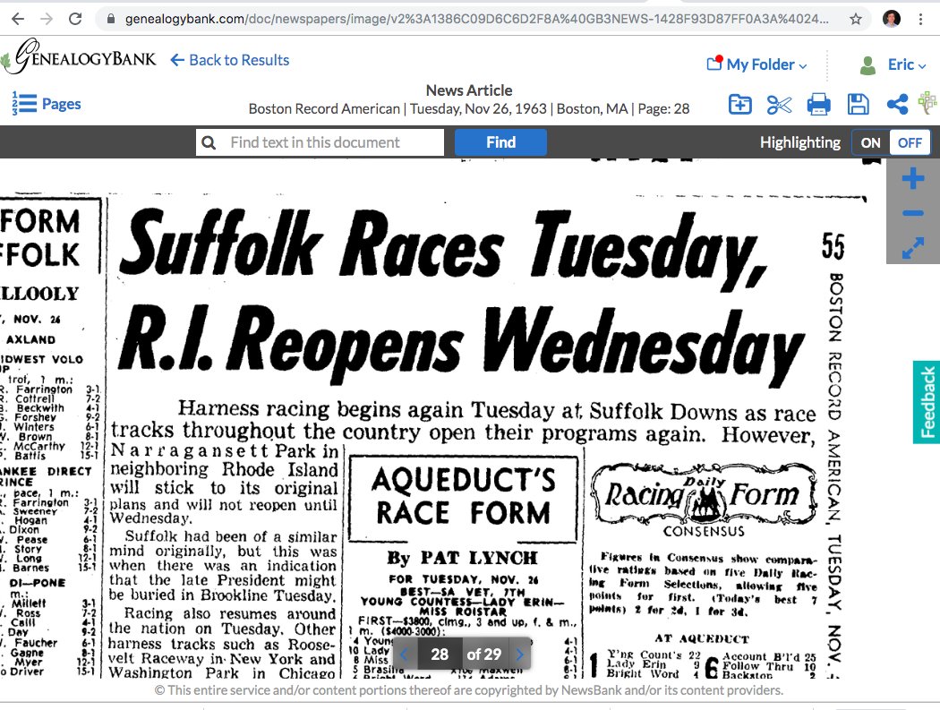 11/x Indeed, there were way fewer incremental editions over those days when the nation was in shock and mourning, because the tracks were shuttered, so there was no need to crank out as many different versions to sell to racing fans/gamblers. See here, inside that same edition: