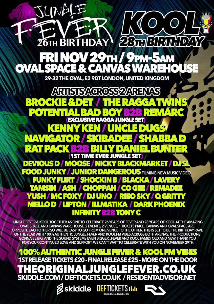 3 DAYS TO GO 
til JUNGLE FEVER 
<a href="/OriginalFever93/">Jungle Fever</a>
feat: <a href="/DJSLmusic/">SL</a> <a href="/UncleDugs/">Uncle Dugs</a>  <a href="/mcmoose600/">mcmoose600</a> <a href="/McBlacka/">MC BLACKA</a>   <a href="/nickyblkmkt/">nicky blackmarket</a> <a href="/raggatwinz/">Flinty Badman  RTC</a> @raggatwinzz <a href="/djbrockie/">dj brockie</a> @mcdetUK <a href="/DJBillyBunter/">BILLY DANIEL BUNTER</a> <a href="/RatpackUK/">RatPack</a>  <a href="/McCoGee/">Co-Gee</a> + many more💥

tickets👉🏽 buff.ly/2AS8UIS 

#Junglist 💯✊🏽
#REPOST🔥