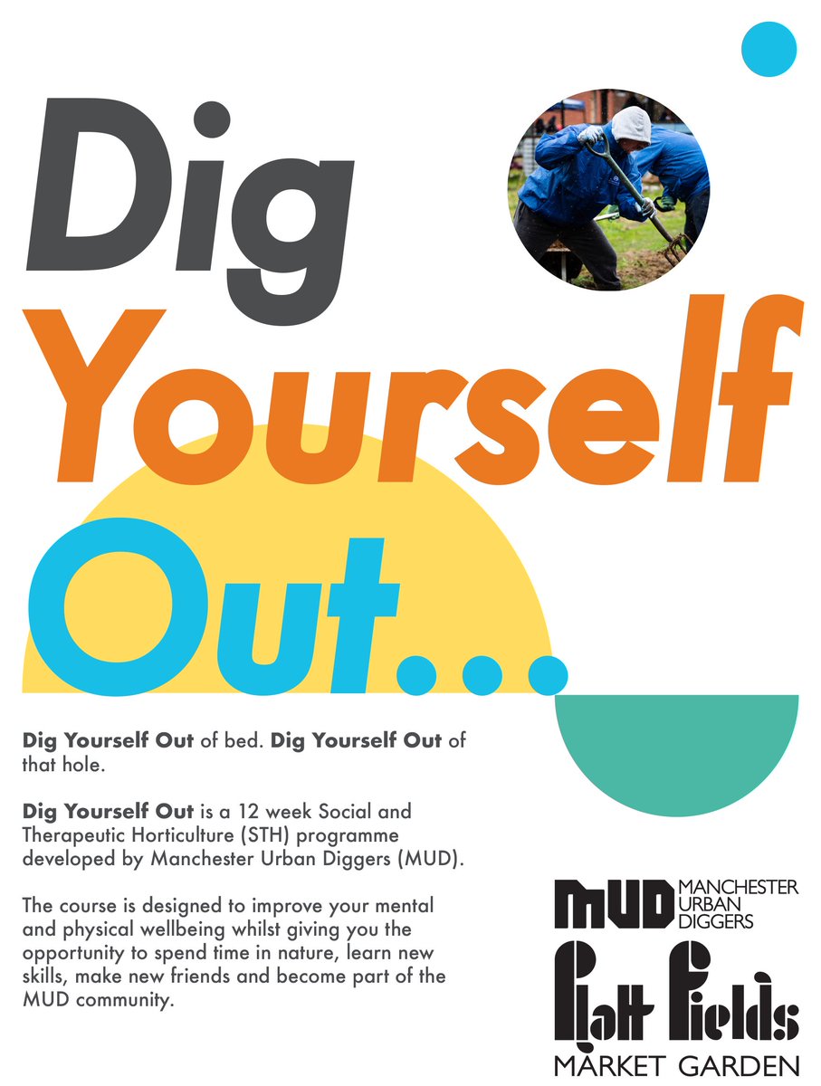 mud_cic's tweet photo. We're launching our new wellbeing programme next week #DigYourselfOut Do you know any males, 18-25 years old who may be suffering from low mood, anxiety or isolation who would benefit from joining us? Email info@wearemud.org for more details #manchester #therapeutichorticulture https://t.co/vIMH2Xpmi8