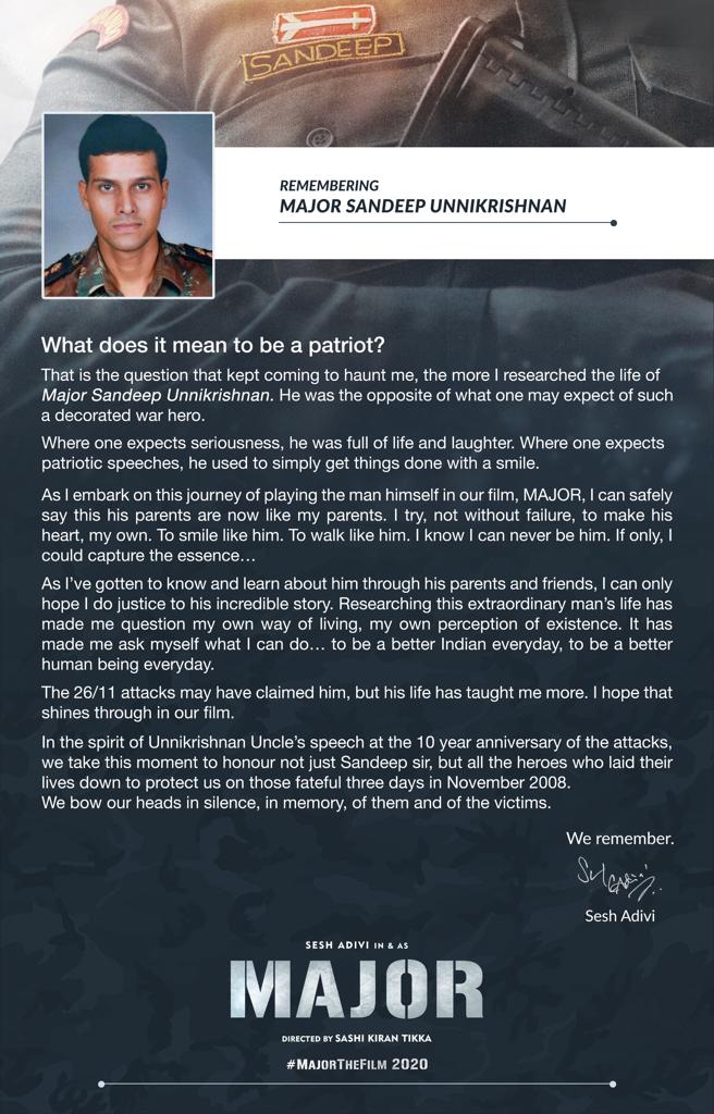 Adivi Sesh tribute to Major Unnikrishnan