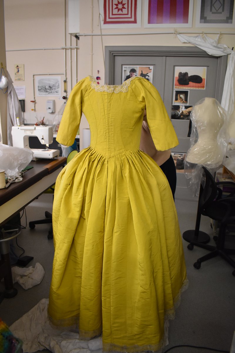 bowesconserves's tweet photo. Over the last few weeks @TheBowesMuseum we have been costume mounting this striking yellow polonaise from 1770. This has been done as part of the @TullieHouse Fashion project. With the help of Janet Wood, costume mounter, and our two ICON interns. #ICON #heritagefunduk https://t.co/ofo2tgT9sh