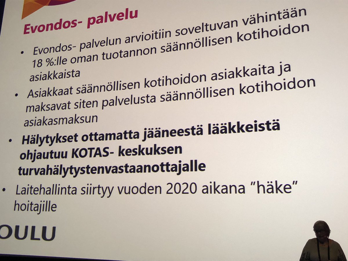 #Oulu’ssa 208 kotihoidon asiakkaalla <a href="/Evondos/">Evondos</a>-palvelu, kertoo Sirpa Saarela. Oulu onkin esimerkillinen kaupunki terveysteknologian hyödyntämisessä. Asiakasmaksuillakin motivoidaan lähtemään teknologia edellä liikkeelle. #kotihoitojapalveluasuminen #tuloksia #asiakkaanparhaaksi