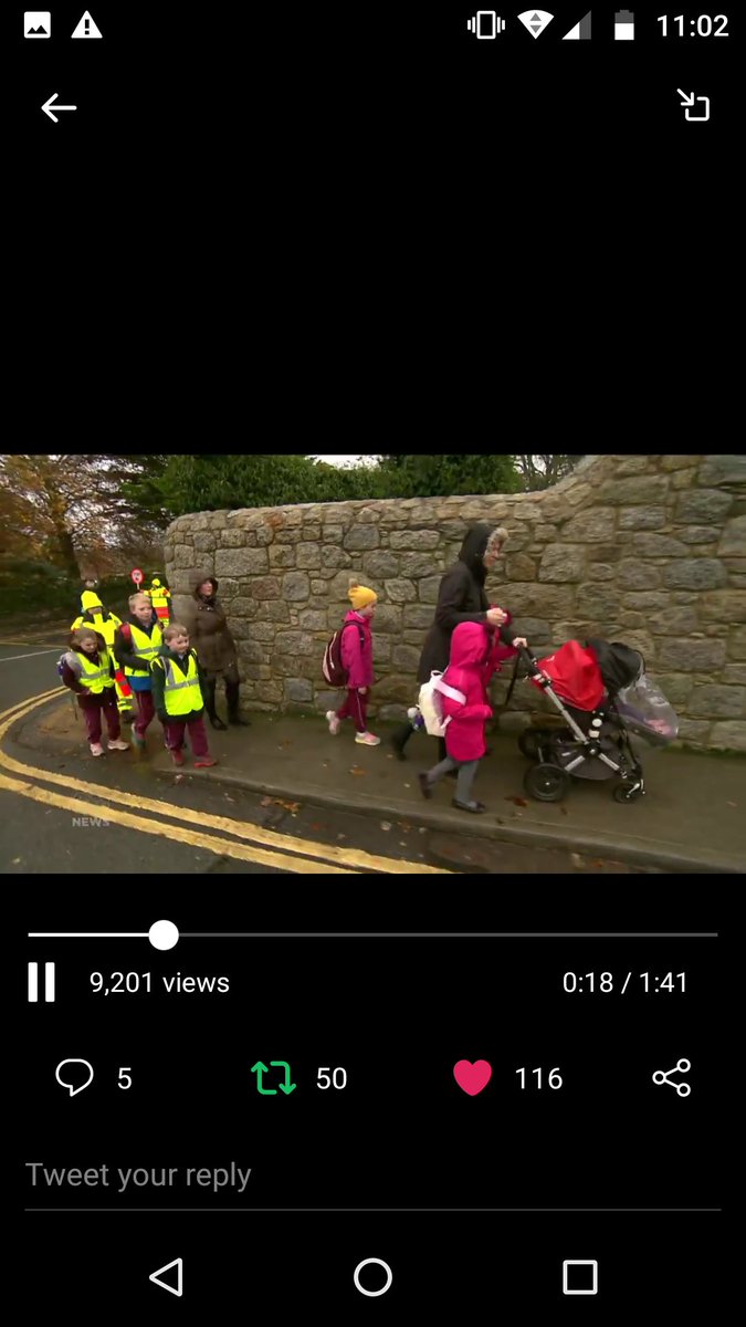 ActiveTravelIRL's tweet photo. @CMacCoille Great to see #Bridgefield carpark #Schoolwalkingbus, led by warden Virginia on the telly!! Plenty of room for more passengers on this 8 minute #walkingbus - leaves daily at 08.30 promptly ☔ or 😎.
#Malahide #Schoolstreets @Fingalcoco https://t.co/o87W1m5a3J