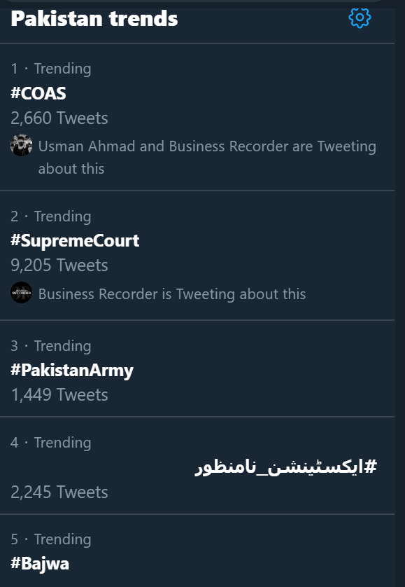 Pakistan has managed to distract itself with palace intrigues again this morning. The extension has a lock out on the top 5 Twitter trends. Attention and media space are finite, so what more important problem are we ignoring today?