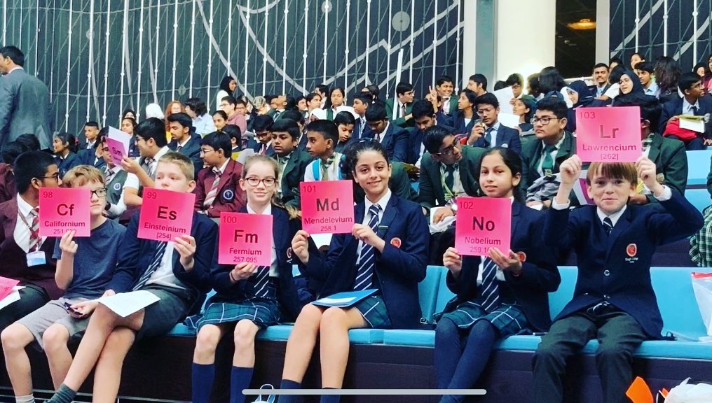 KingsDoha's tweet photo. Congratulations to KCD Yr7 scientists for their winning presentation ‘The People vs Mr Chlorine’! Visit our Facebook page to see the full video: @kingscollegedoha

#periodictable #150anniversary #scienceIndiaForum #IYPT2019 #IUPAC https://t.co/4Jbd7dQVUp