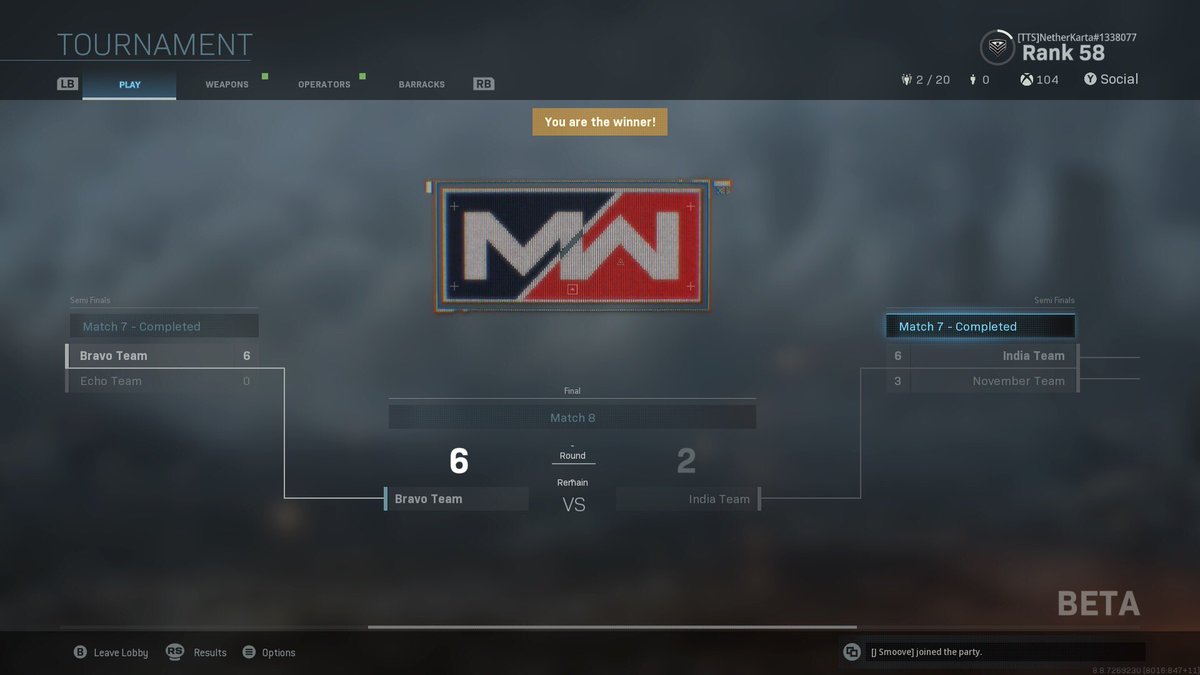 NetherKarta's tweet photo. TTS ON TOP YA HEARDDDD!!! WINNING 2V2 WITH MY BOI @SmithTTS1 #CallofDutyModernWarfare #tournamentofchampions #CallofDuty https://t.co/o2bbTzvpG7