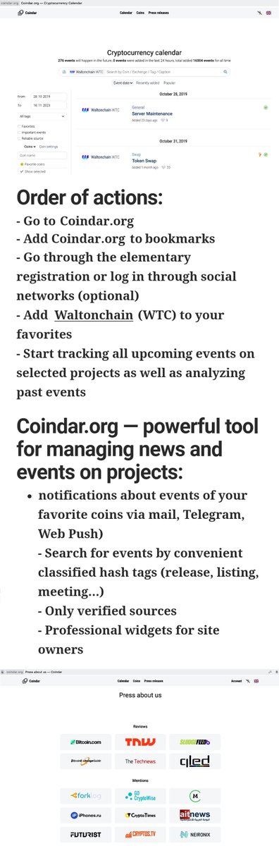 Waltonchain's tweet photo. Thanks to our Russian #AutonomousCommunity Manager Nik Anikin, #Waltonchain is a media partner of the #cryptocurrency #calendar @coindar_
Follow us on https://t.co/q2N3G1MMzy to know about the upcoming events! https://t.co/mBHqxJvyco