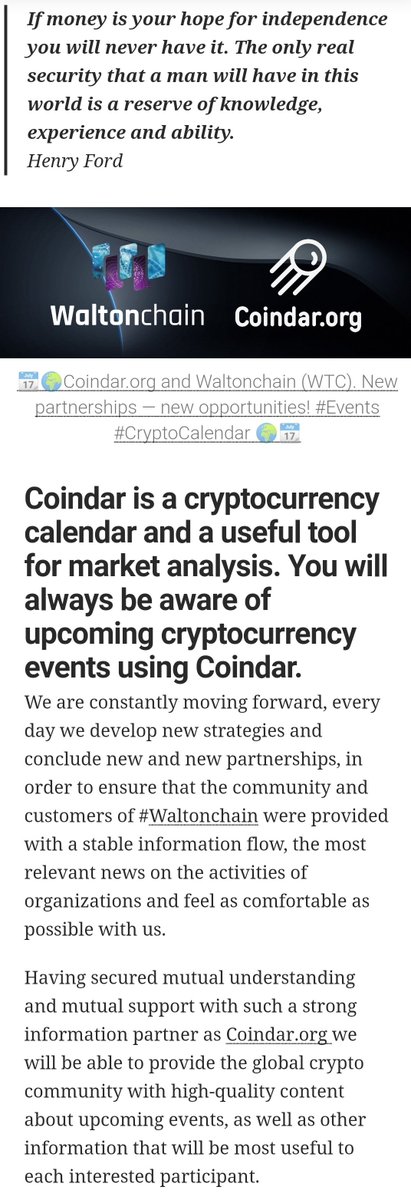 Waltonchain's tweet photo. Thanks to our Russian #AutonomousCommunity Manager Nik Anikin, #Waltonchain is a media partner of the #cryptocurrency #calendar @coindar_
Follow us on https://t.co/q2N3G1MMzy to know about the upcoming events! https://t.co/mBHqxJvyco