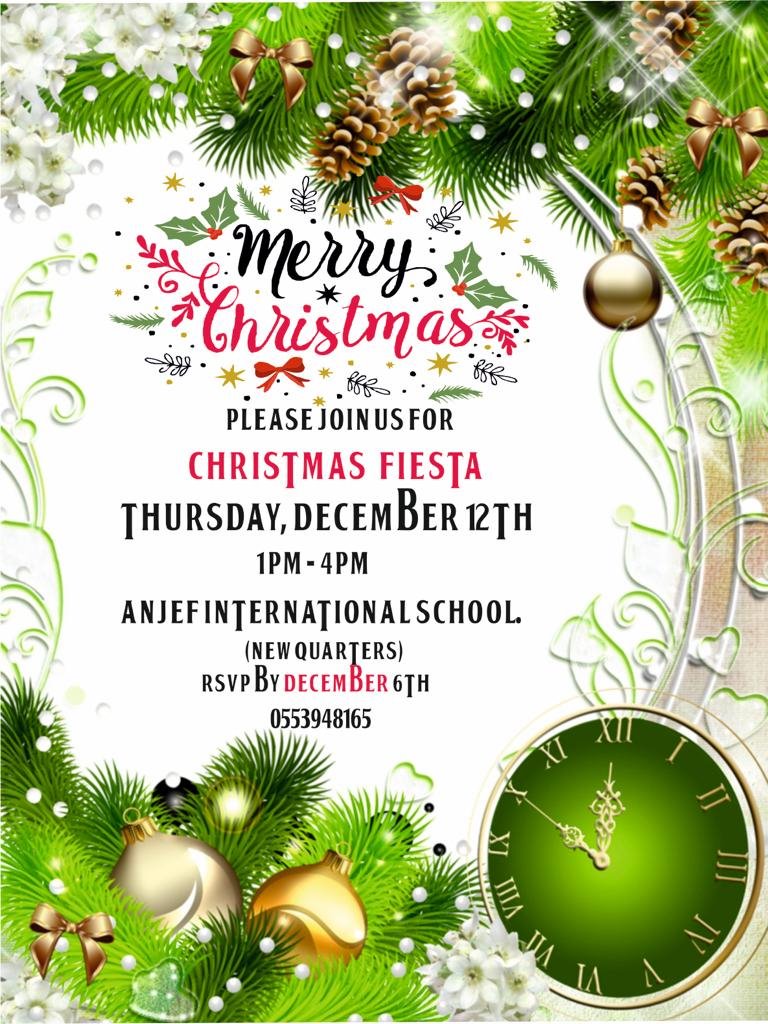 AnjefSchool's tweet photo. You are cordially invited to Anjef Int. School Christmas Fiesta 2019. #anjef #christmas #xmas2019 #fiesta https://t.co/9jqfL7Y6Ks