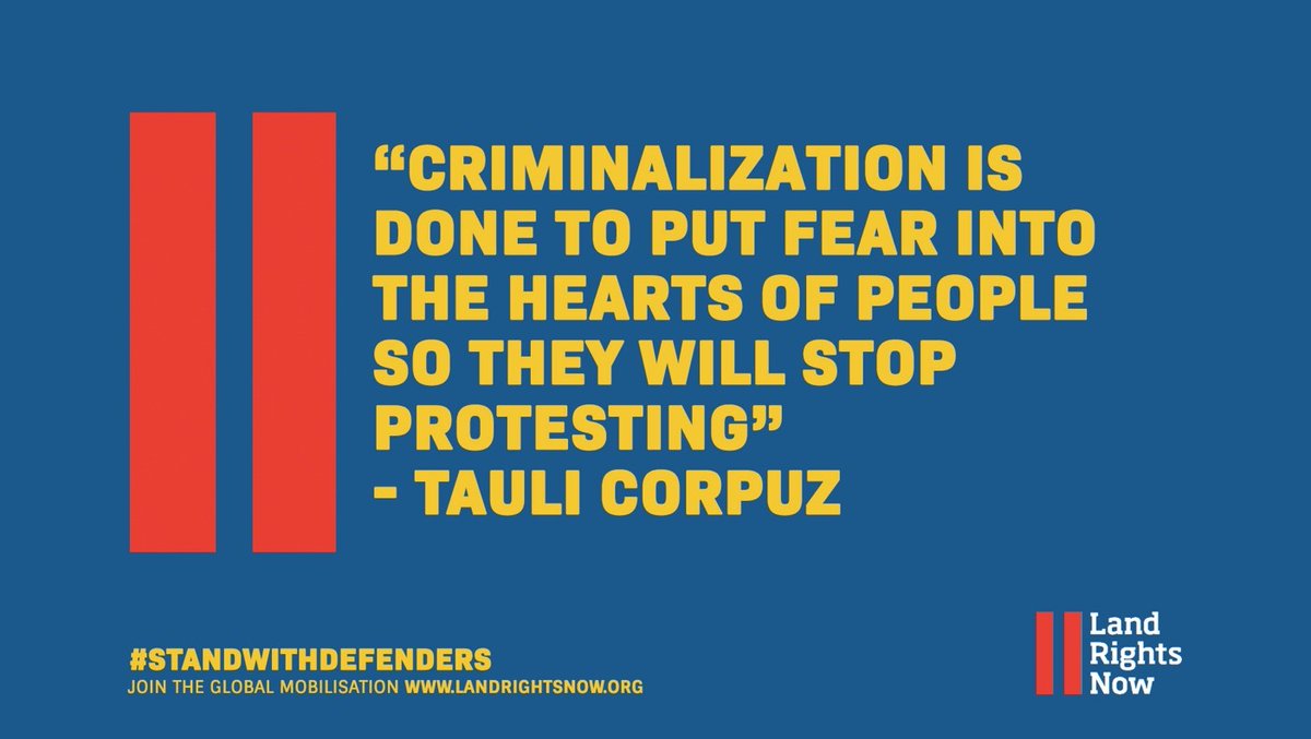 Threats. Violence. Criminalisation. @unsr_VickyTauli says there is a pattern of violence against indigenous + local communities defending their lands. It’s time to end impunity and #standwithdefenders. Join us this December 2-9: landrightsnow.org/standwithdefen… #landrightsnow
