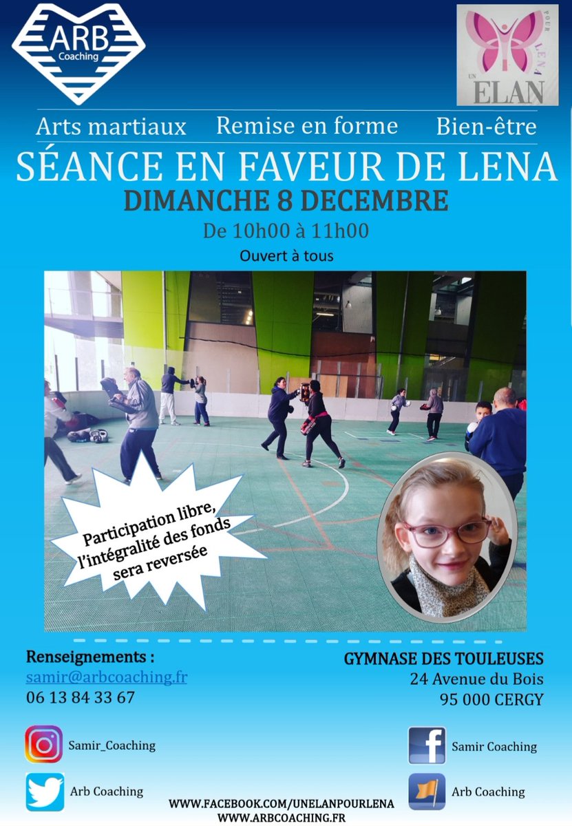 ARB_Coaching's tweet photo. Nous organisons une séance de #sport en faveur de Léna afin d'aider à financer sa #thérapie.

En effet Léna est atteinte du #syndrome de Rett.

L'intégralité des fonds sera reversée et chacun sera libre de donner ce qu'il peut.

Venez nombreux !

#action #maladie #sante #cergy https://t.co/jaVwaDirfy