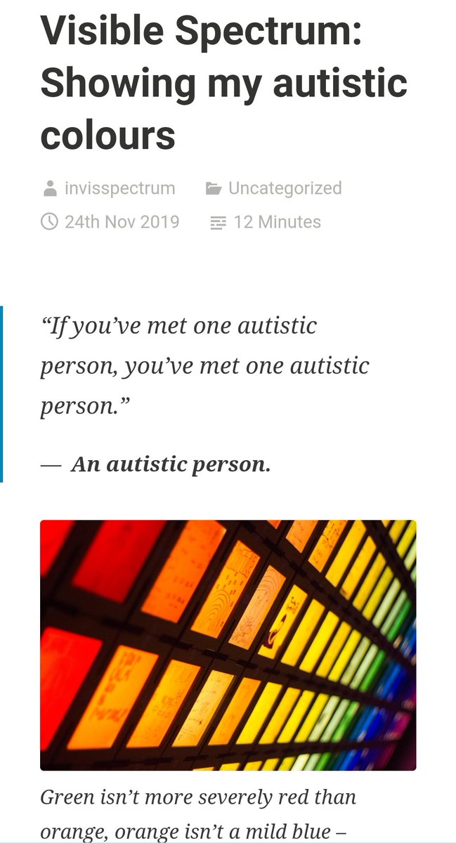Cool article about the autism spectrum by someone on it. invisible-spectrum.com/2019/11/24/my-…

#AutismAwareness
#autism #autisticspectrum