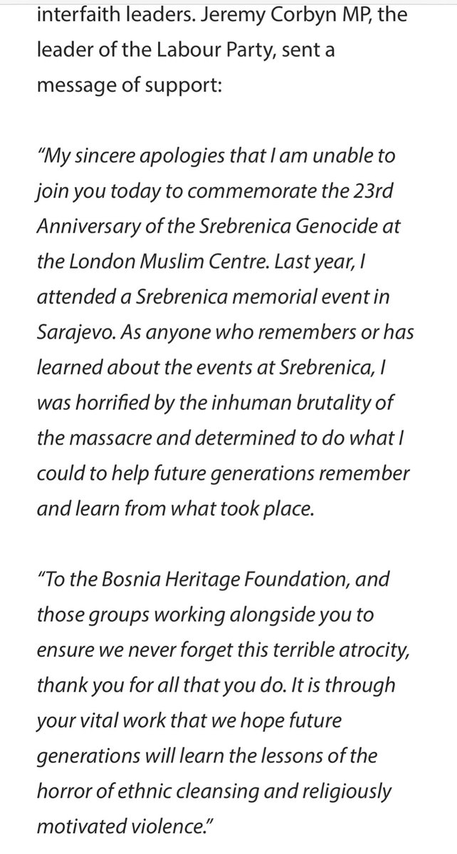 In 2018, Jeremy Corbyn did send out this statement to inter-faith leaders in the UK that were commemorating the Bosnian genocide.