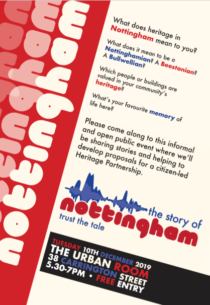 JOIN US! at #TheUrbanRoom on Tues 10th Dec, 5.30-7pm.

We'll be sharing our stories &amp; memories of Nottingham and discussing how we can all get more involved in Nottingham's #heritage

Eventbrite:  eventbrite.com/e/the-story-of…

#TheStoryofNottingham #TrusttheTale