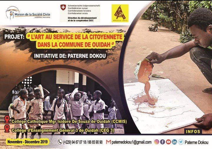 DDCBenin's tweet photo. Jeune artiste plasticien, @PaterneDokou sensibilise la jeunesse de sa commune sur les droits & devoirs du citoyen, avec l'appui de @DDCBenin à travers le Fonds de Soutien aux Initiatives de redevabilité (#FOSIR) / @mdsc229. https://t.co/yfw3oAYWdd