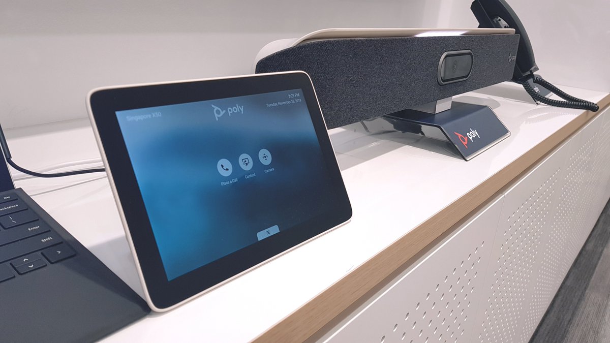 PolyCompanyAPAC's tweet photo. Experience full board-room-quality audio and knock-your-socks-off video. #PolyStudio X family video bars put the mojo back into meetings.

The Poly Studio X50 is now up and running in the Singapore #PolyExperienceCenter! Contact your sales rep to find out more. https://t.co/vSF3W35XhE