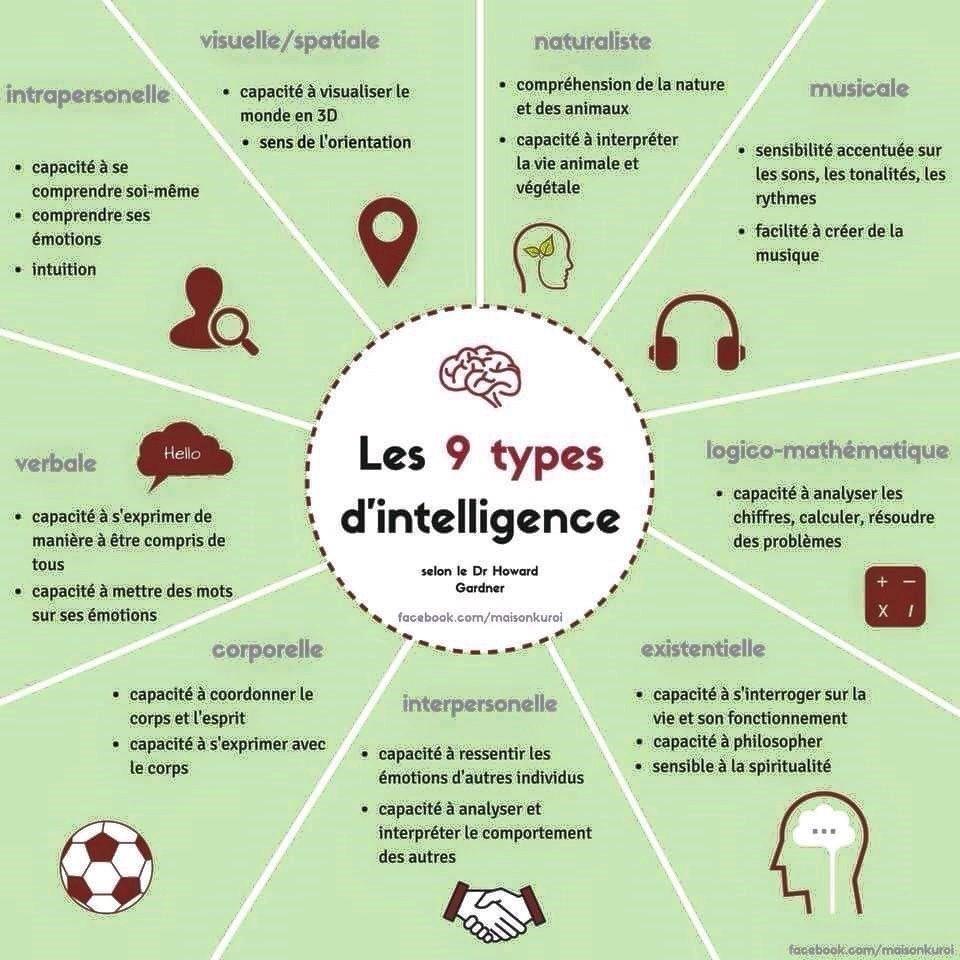 #SKILLfautRETENIR 
"Apprendre à se connaître, comprendre comment apprendre efficacement, passera par identifier ses intelligences prédominantes."
→ Nous avons en nous 9 types d'intelligences ! Quelles sont vos intelligences dominantes ? #intelligencesmultiples #RH #connaissance