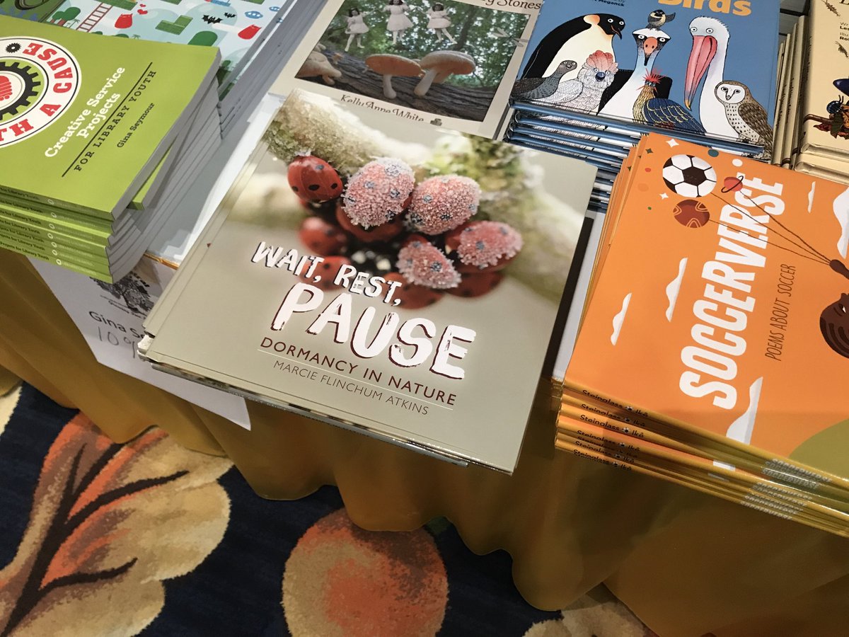 Today’s ⁦@Notable19s⁩ pic a day is “spotting your book in the wild.” Here is my book at the VAASL conference surrounded by two beautiful #readlocal poetry collections you should get—SUPERLATIVE BIRDS illos by Robert Meganck and SOCCERVERSE by ⁦@ESteinglass⁩