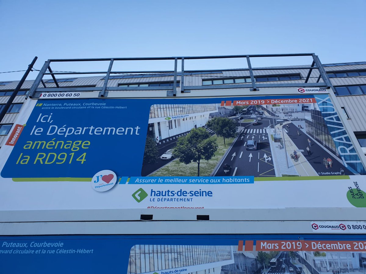 Dans le cadre de notre marché avec le Conseil Départemental du 92, JCB a habillé une base vie de l'entreprise de travaux publics, COLAS, sur le Boulevard de La Défense à NANTERRE. Impression grand format et travaux de pose en hauteur, confiez-nous vos projets !