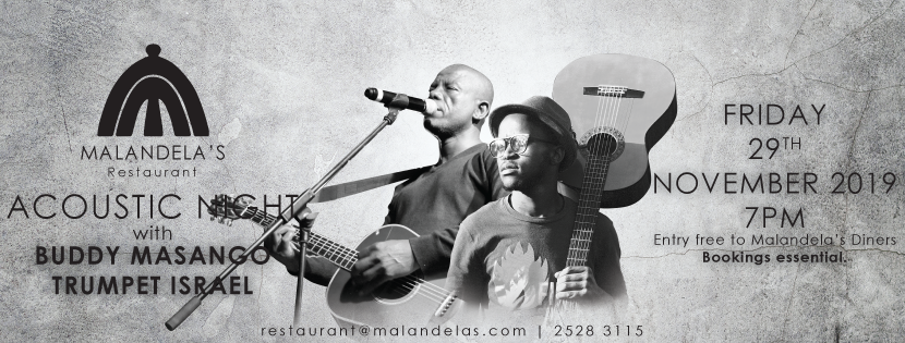 What an amazing weekend we have lined up for you! Friday we have the up and coming star, Trumpet Isreal and the legendary Buddy Masango preforming! 

Saturday and Sunday we have the Christmas market and open Mic stage!

Do not miss out! Entry is free to both events so get on down