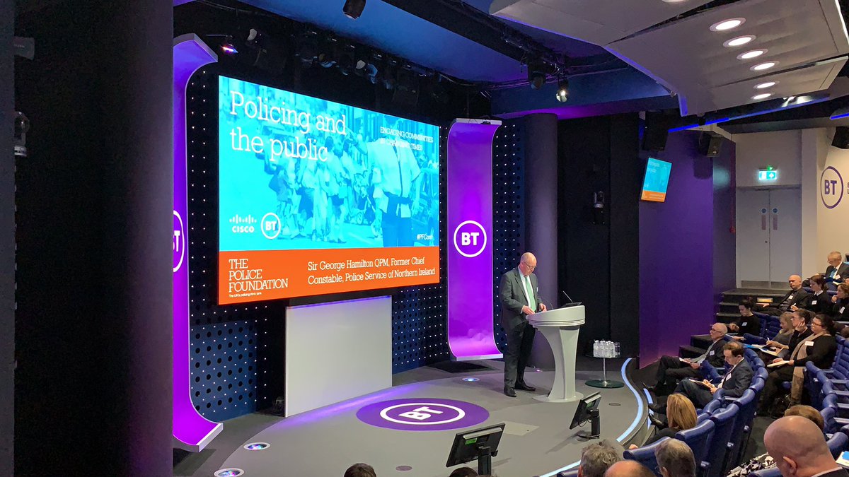 Sir George Hamilton discussing the importance of representativeness of officers in all forces in order to engage communities with policing and to improve policing services. Discussing the PSNI approach of 50% Catholic recruitment  #PFConf