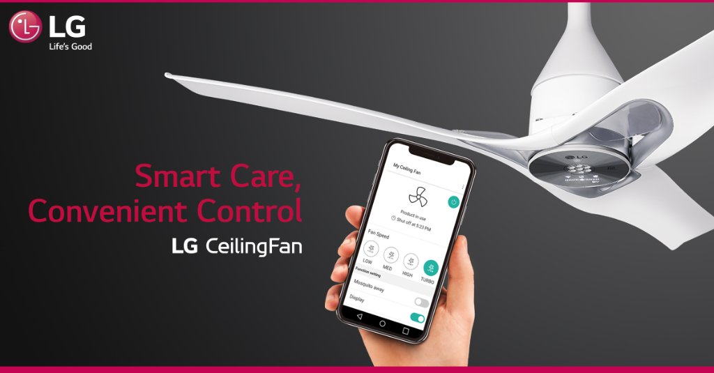 LGIndia's tweet photo. Control your #LGFan from anywhere, anytime with Smart #ThinQ App! Convenient for users of all ages, it lets you access the fan speed, display, timer among other features. https://t.co/L2yohdPyWf https://t.co/fOPL1cXihX