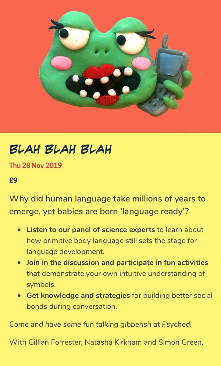 Me__Human's tweet photo. TWO tickets left @citylit box office for 28 Nov #Psyched on #language with @ForresterGilly @natashakirkham Dr Green &amp; the #PsychedSquad featuring @GeorgeItanod #DrNumbers @cosminstamate #TechGuru @illyspeaks @RidgewayStories @elliefjackson_ and more! @bbkpsychology @BirkbeckUoL https://t.co/RL5LjE1XHS