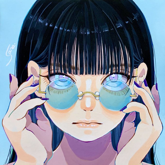 「adjusting eyewear round eyewear」 illustration images(Latest)｜16pages