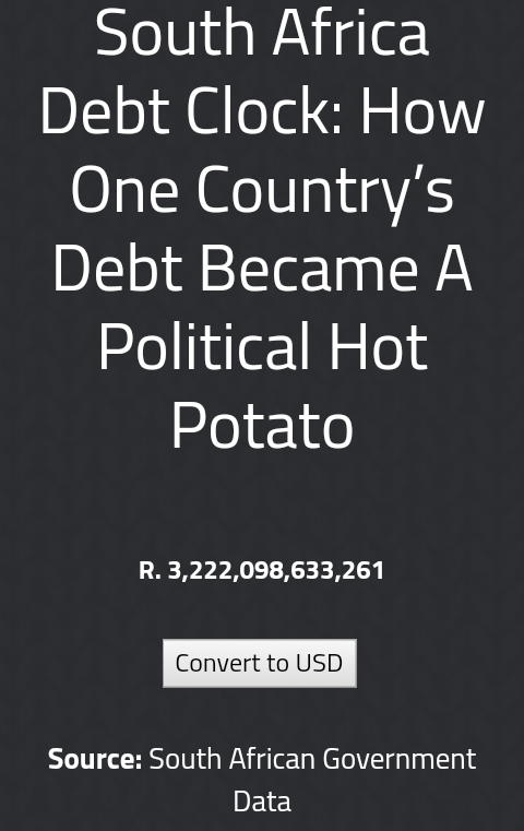 Naledi2Princess's tweet photo. SA debt clock,this is sad
#God #Market #Rand #Currency #ThembinkosiLorch #Kabza #Maphorisa #Micho #IWasAGoneGirlOnce #ThursdayThoughts #OnceAlways #BlueDotSale #matric2019 #BlackFriday #VeryImportantPizzas https://t.co/9AbjotPul8