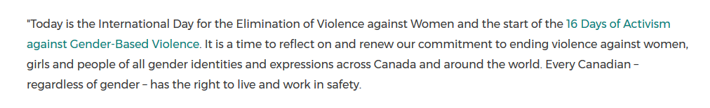How the Canadian minister for women kicked off  #16DaysofActivism: ".... all gender identities... blah blah blah... regardless of gender..."