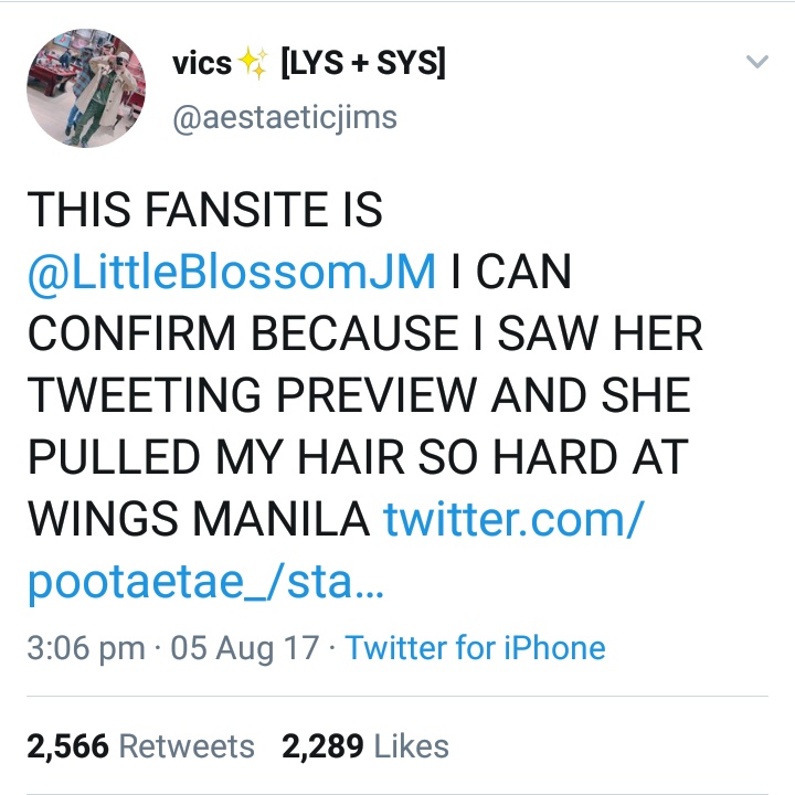 @LittleBlossomJM assaulted ARMYs during the WINGS Tour because he/she couldn't take good photos with the other people blocking their view