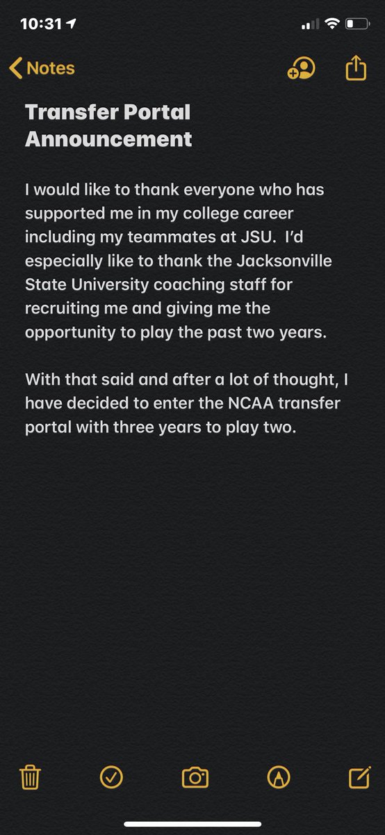 I have entered the transfer portal. Thank you to everyone at JSU. Film: youtu.be/H3tAjvxuvuE
