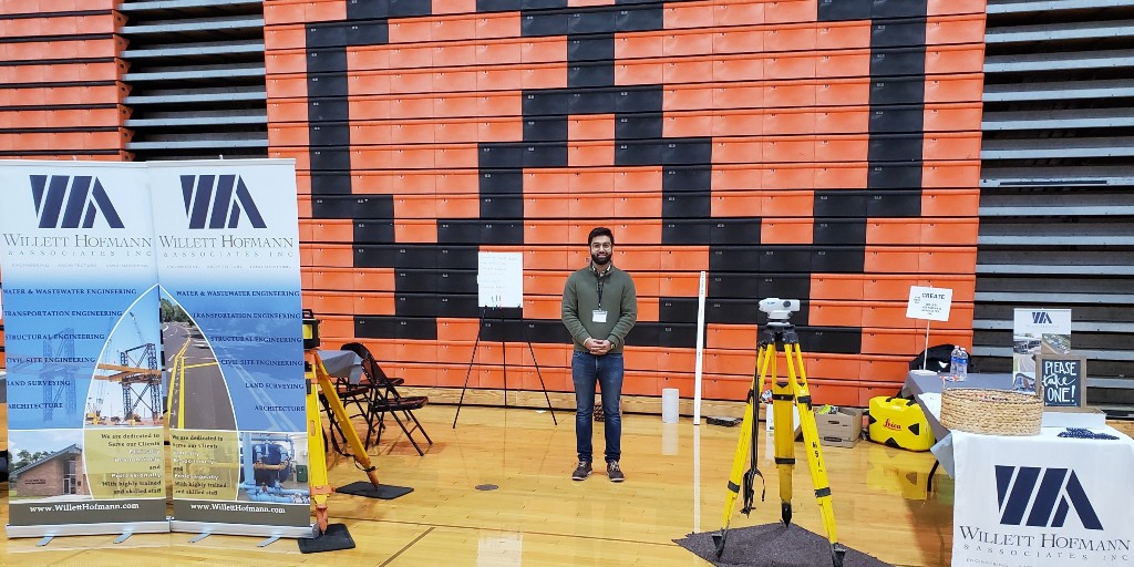 Willett_Hofmann's tweet photo. Alan &amp; Maaz are at the very first Freeport High School College and Career Center Your Future, Your Choice Career Fair. At WHA we're always excited to meet students and let them know more about engineering, architecture, and land surveying. #WHA #PretzelPride #FreeportIL https://t.co/a47e7kX2Tt