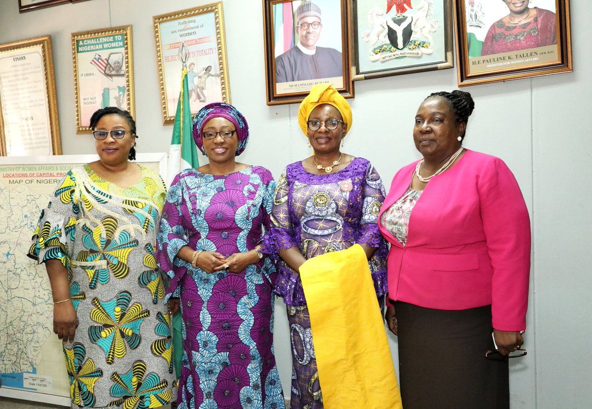 bisiafayemi's tweet photo. My team and I paid a courtesy visit to the Minister for Women Affairs and Social Development, Dame Pauline Tallen in her office in Abuja today. Issues on much needed actions around Gender Based Violence (GBV) was discussed.

#16DaysofActivism2019 https://t.co/wOYkKgYcJ6