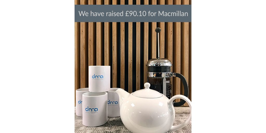 Great news! Bit late to the game but we've raised £90.10 for 
<a href="/macmillancancer/">Macmillan Cancer Support</a> at our @macmillancoffee morning ☕ ☕ ☕ 
.
.
.
#dna #architecture 
#coffeemorning #charitytuesday
#tuesdaymotivation #tuesdaythoughts