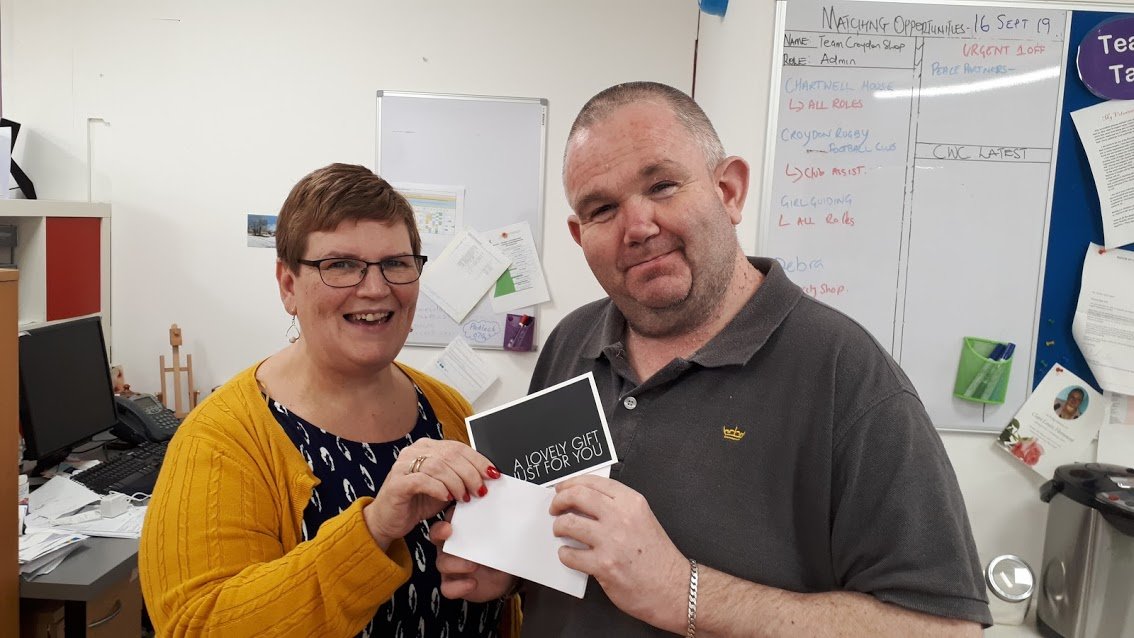 VCCroydon's tweet photo. Congratulations to one of our own volunteers, Dougie, for winning the Community Bingo at the Community Showcase last week! He won a £50 gift card for @CentraleCroydon for visiting enough of the stalls at the Showcase! @CroydonVA #StrongerCommunitiesCroydon https://t.co/x88ATIEHnu