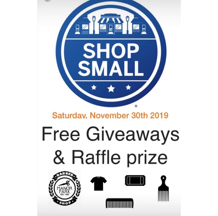 #SmallBusinessSaturdayDeal from <a href="/ManorParkCutz/">ManorParkBarberShop</a>: Each customer will receive a raffle ticket for a Manor Park Barber Shop branded t-shirt.  Free Gift: The first 50 customers get a free travel brush/comb or hair pick. #SmallBizSat #ThinkLocal #ShopSmallDC